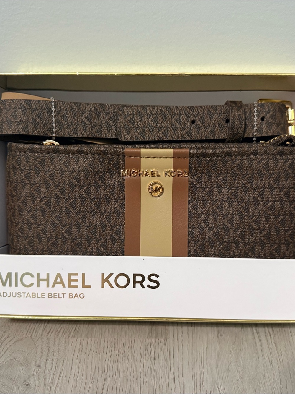 Michael Kors Brown Signature Stripe Adjustable Belt Bag